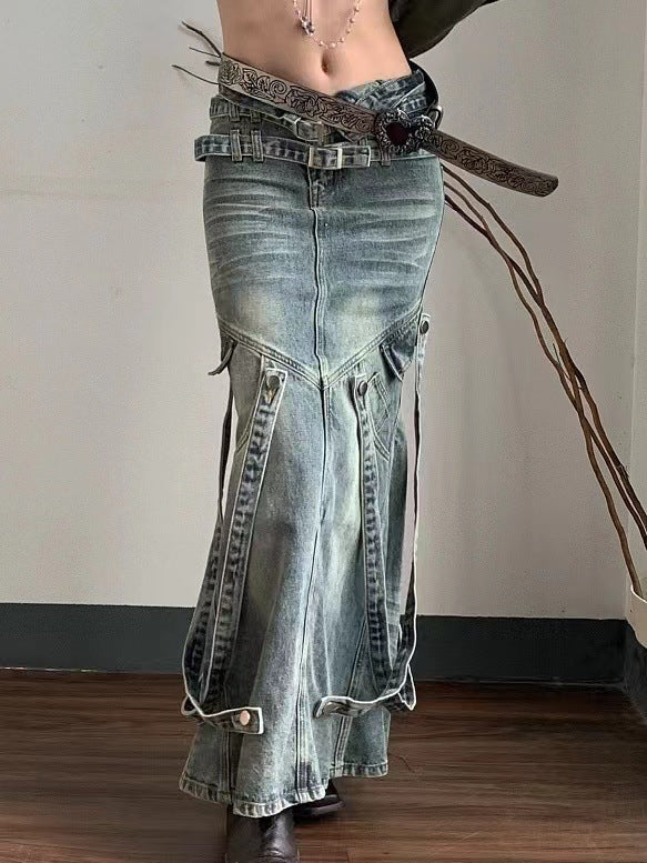 Asian Culture Y2g Hot Girl Retro Denim Skirt For Women