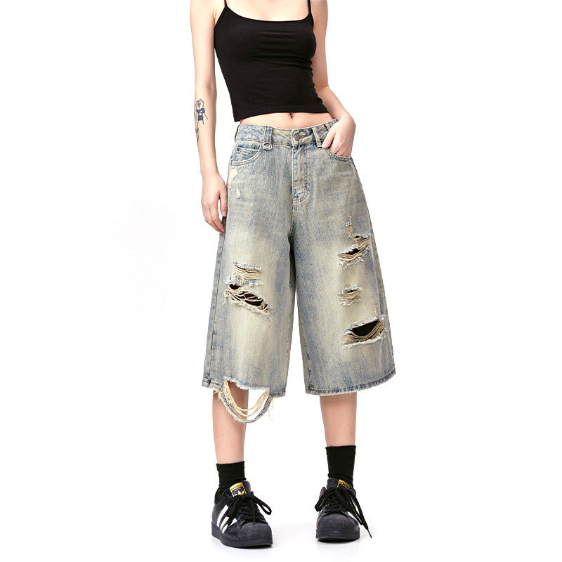 American Retro Wormhole Destruction Punk Rock Cropped Pants