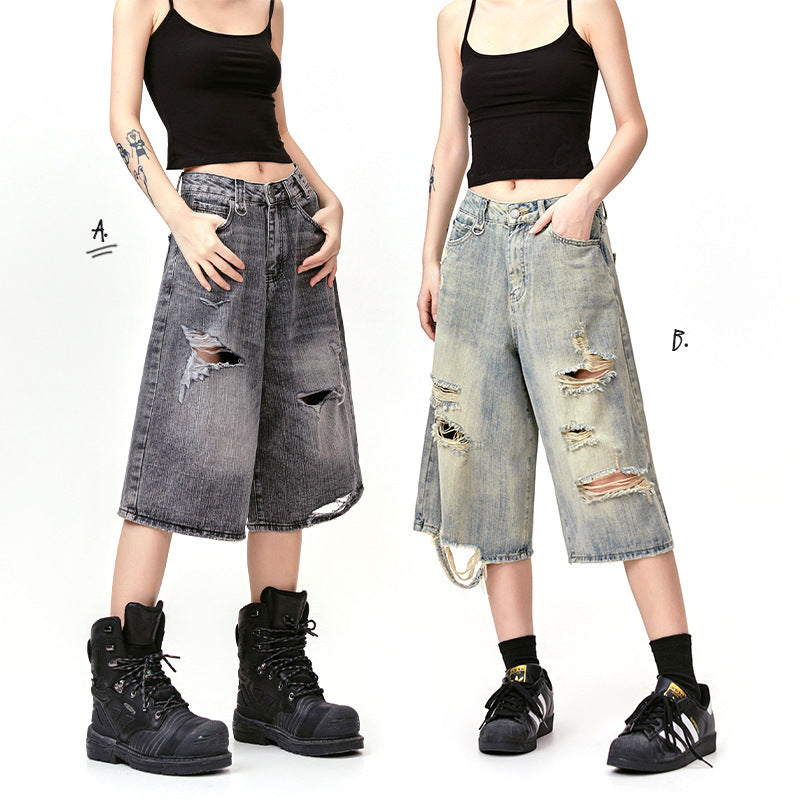 American Retro Wormhole Destruction Punk Rock Cropped Pants