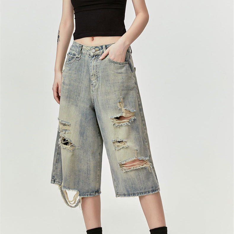 American Retro Wormhole Destruction Punk Rock Cropped Pants