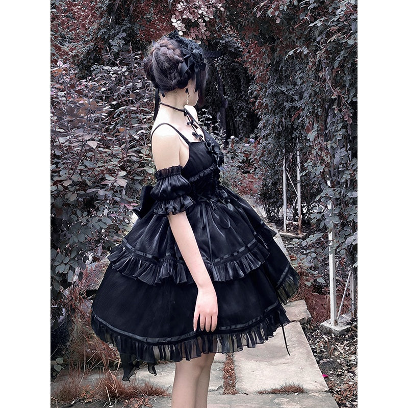 Originale Lolita Harajuku Bow Splicing Black Dress Hot Girl Fashion Kawaii Sweet Dress