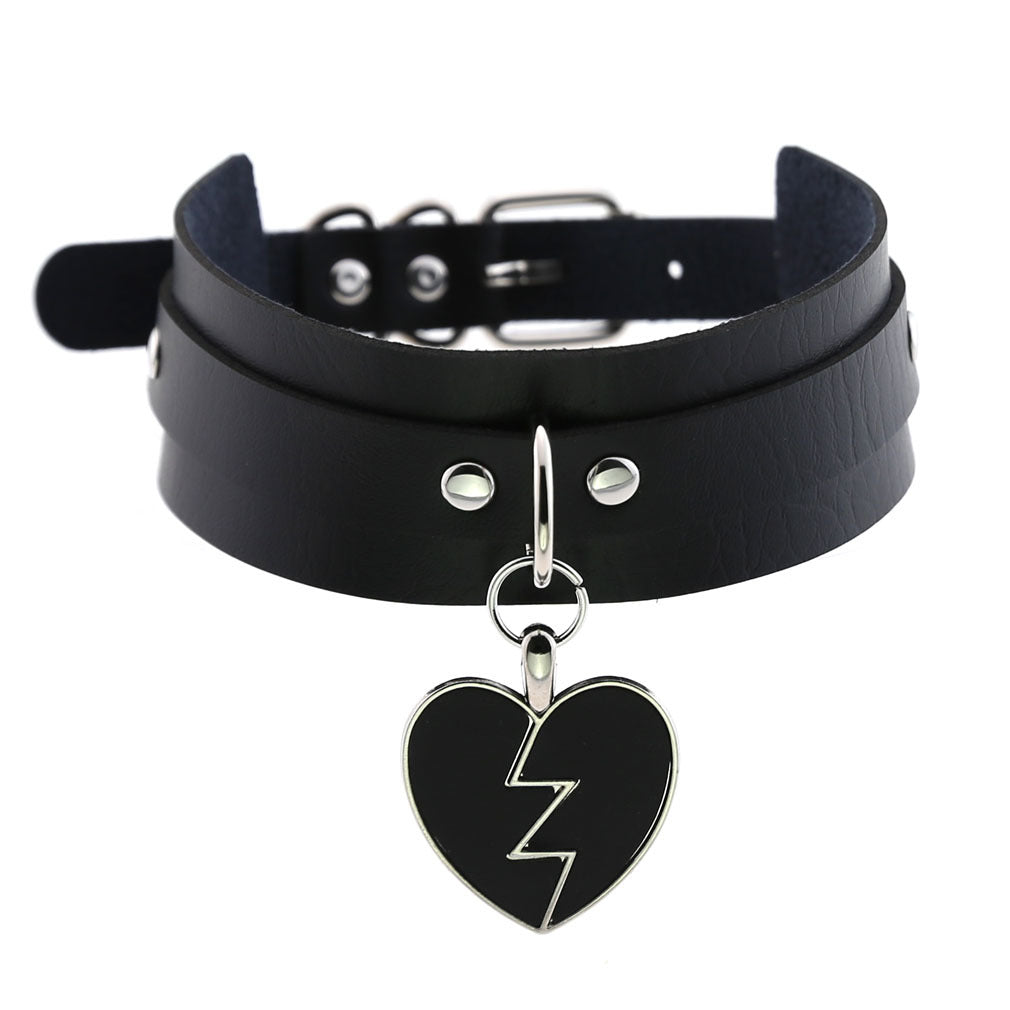 Heart Gothic PU Leather Buckle Necklace 2019 Spike Kawaii Harajaku