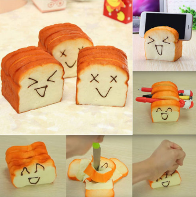 Kawaii Squishy Stress and Anxiety Relief Toys Slow Rising Simulation Toast Phone holder pen rack