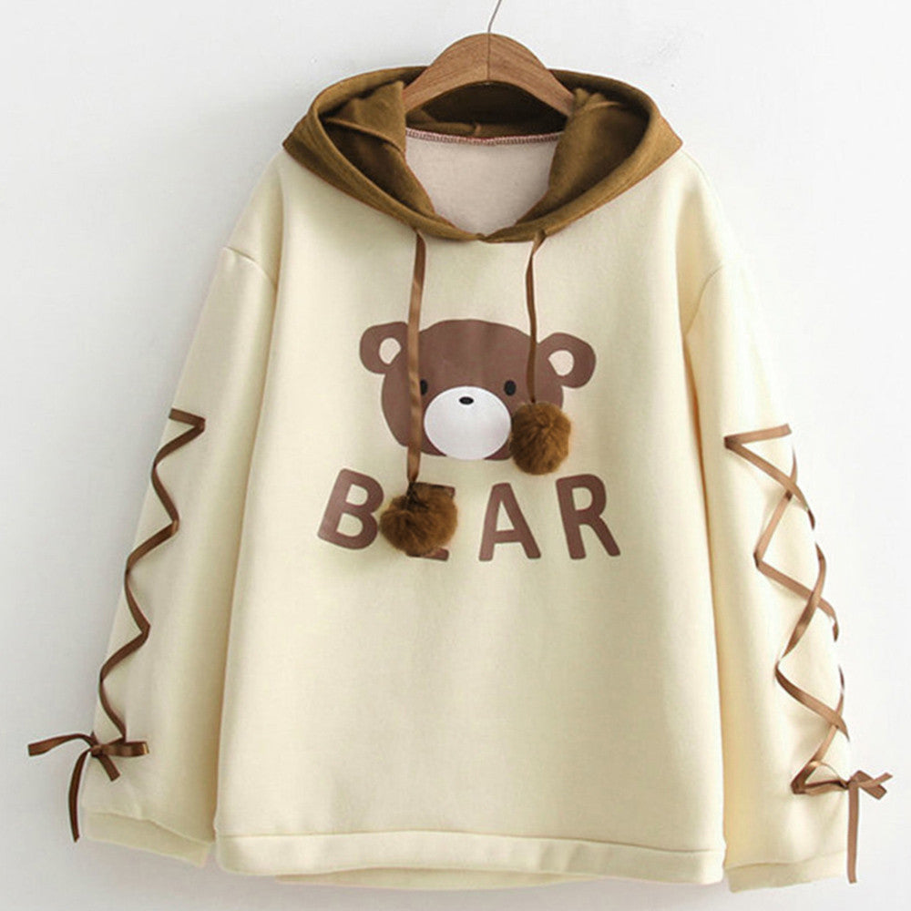 Women Kawaii A Bear Cap Hoodies Sweatshirt Harajuku Tops