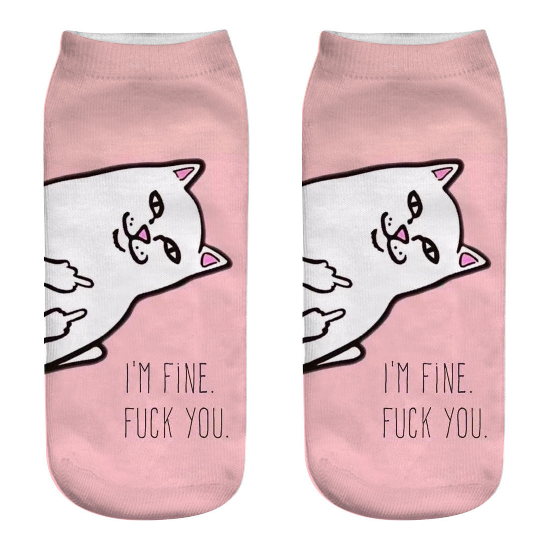 Spring And Autumn Cute Cat Cartoon 3d Print Socks Harajuku Woman Funny Kawaii ElasticPink Socks Invisible Boat Socks Short Tube