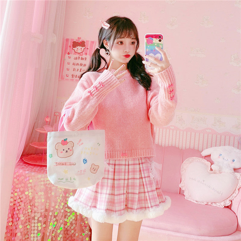 Winter Kawaii Pleated Mini Skirt Women Korean Fashion Plaid