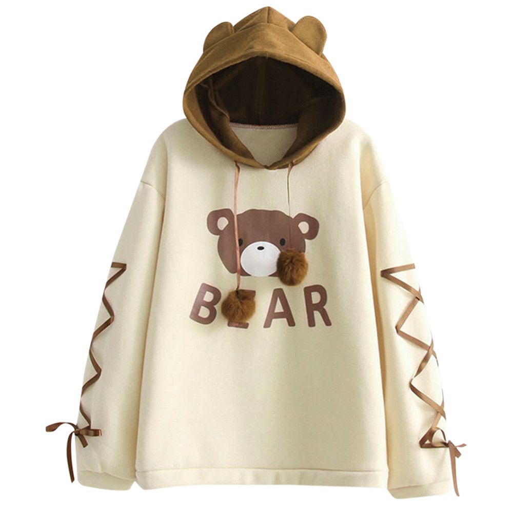 Women Kawaii A Bear Cap Hoodies Sweatshirt Harajuku Tops