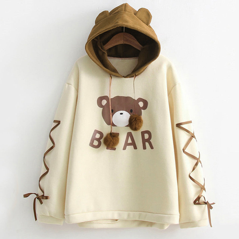 Women Kawaii A Bear Cap Hoodies Sweatshirt Harajuku Tops