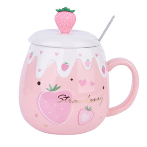 Ceramic Coffee Mug With Lid And Spoon Cute Creative Kawaii Water