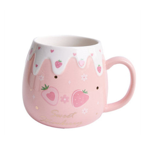 Ceramic Coffee Mug With Lid And Spoon Cute Creative Kawaii Water